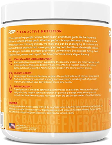 RSP AminoLean Recovery - Post Workout BCAAs Amino Acids Supplement + Electrolytes, BCAAs and EAAs for Hydration Boost, Immunity Support - Muscle Recovery Drink, Vegan Aminos, Blood Orange