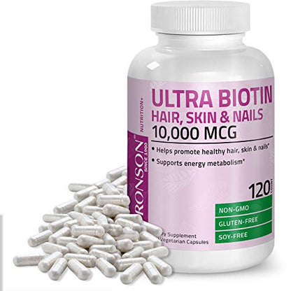 Bronson Ultra Biotin 10,000 Mcg Hair Skin and Nails Supplement, Non-GMO, 120 Vegetarian Capsules