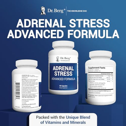 Dr. Berg’s Adrenal Stress Advanced Formula - Adrenal Support Supplements for Stress, Mood and Energy Support - Adrenal Fatigue Supplements - Cortisol Manager with Ashwagandha - 90 Capsules