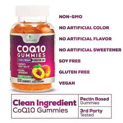 CoQ10 Gummies, CoQ10 100 mg Supplement for Heart Health Support & Cellular Energy Production - Gluten Free Vegan & Non-GMO Antioxidant with Max Absorption Coenzyme Q10 Gummy Supplements - 120 Gummies