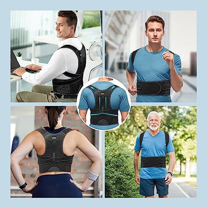 Glofit Posture Corrector Back Brace for Posture Women and Men, Breathable Shoulder Back Straightener, Adjustable Full Back Support - Neck, Shoulder, Clavicle, Upper and Lower Back Pain Relief