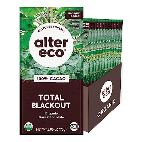 Alter Eco | Dark Chocolate Bars | Pure Dark Cocoa, Fair Trade, Organic, Non-GMO, Gluten Free (12-Pack Total Blackout)