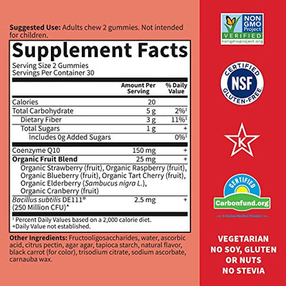 CoQ10 Gummies 150 mg, Coenzyme Q10 for Heart Health, Energy Production & Healthy Aging + Prebiotics & Probiotics for Digestion, Vitamin Code Non-GMO, Gluten-Free, 60 Strawberry Gummies, 30 Day Supply