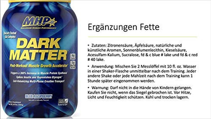 MHP Dark Matter Post Workout, Recovery Accelerator, w/Multi Phase Creatine, Waxy Maize Carbohydrate, 6g EAAs, Blue Raspberry, 20 Servings, 55.04 oz