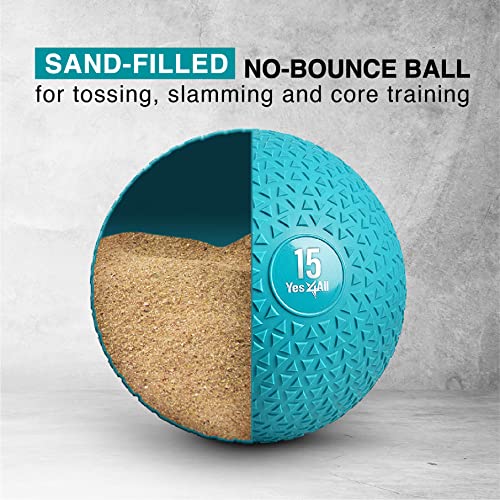 Yes4All Upgraded Fitness Slam Medicine Ball Triangle 15lbs for Exercise, Strength, Power Workout, Workout Ball, Weighted Ball, Exercise Ball, Trendy Teal