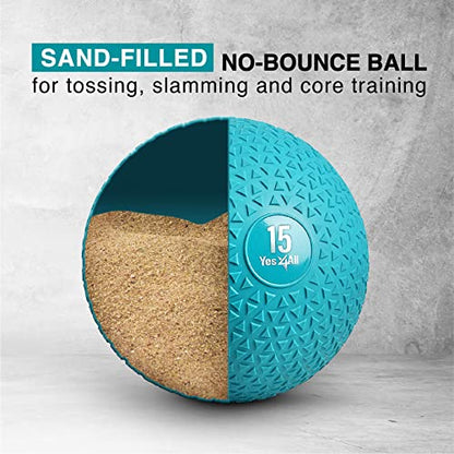 Yes4All Upgraded Fitness Slam Medicine Ball Triangle 15lbs for Exercise, Strength, Power Workout, Workout Ball, Weighted Ball, Exercise Ball, Trendy Teal