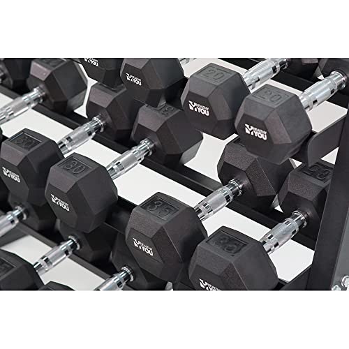 Healthy You Rubber Hex Dumbbell Complete Package Set 2 Each Of 5-50 lbs With Rack 550 lbs