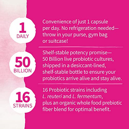 Garden of Life Once Daily Dr. Formulated Probiotics for Women 50 Billion CFU 16 Probiotic Strains with Organic Prebiotics for Digestive, Vaginal & Immune Health, Dairy Free, Shelf Stable 30 Capsules