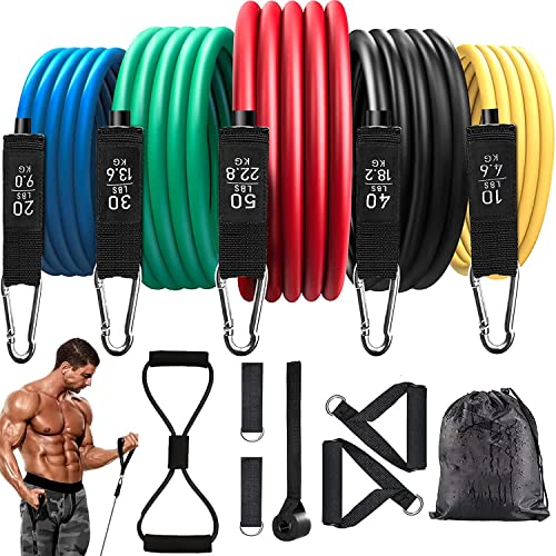 Resistance Bands Set-5 Stackable Workout Bands, Exercise Bands with Handles, Door Anchor, Carry Bag, Figure 8 Resistance Band,for Heavy Resistance Training, Physical Therapy, Yoga, Home Workout Set