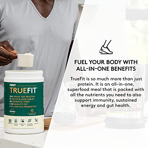 TrueFit Meal Replacement Shake Protein Powder, Grass Fed Whey + Organic Fruits & Veggies, Keto, Fiber & Probiotics, Gluten Free