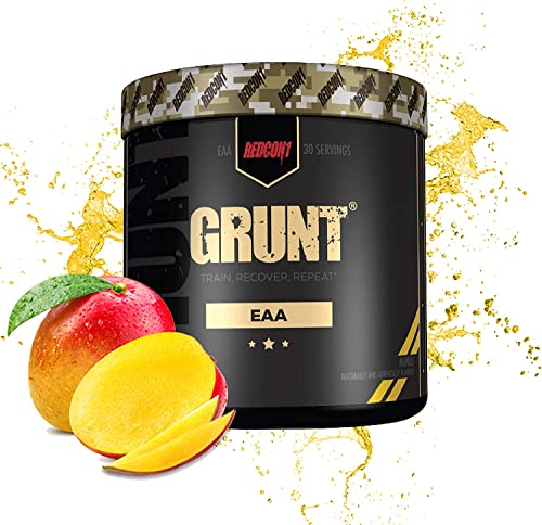 REDCON1 Grunt EAAs, Mango - Sugar Free, Keto Friendly Essential Amino Acids - Post Workout Powder Containing 9 Amino Acids to Help Train, Recover, Repeat (30 Servings) Packaging May Vary