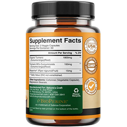 Turmeric Curcumin with Black Pepper Extract - Joint Health Turmeric Supplement with 95% Curcuminoids - Daily Joint Support Supplement with Turmeric Curcumin with Bioperine for Enhanced Absorption