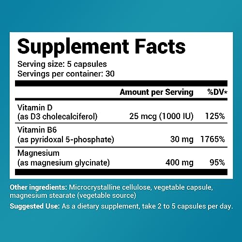 Dr. Berg's Magnesium Glycinate 400mg - Fully Chelated Veg Capsules for Stress, Calm, Relaxation & Sleep Support w/Vitamin D & B6-150