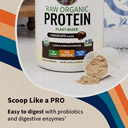 Garden of Life Organic Vegan Chocolate Protein Powder 22g Complete Plant Based Raw Protein & BCAAs Plus Probiotics & Digestive Enzymes for Easy Digestion, Non-GMO Gluten-Free, Lactose Free 1.5 LB