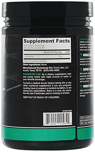 Onnit Glutamine | Boosts Aerobic Performance, Reaction Time and Gut Health | NSF Certified for Sport | 60 Servings (Unflavored)