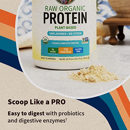 Organic Vegan Unflavored Protein Powder - Garden of Life – 22g Complete Plant Based Raw Protein & BCAAs Plus Probiotics & Digestive Enzymes for Easy Digestion, Non-GMO Gluten-Free Lactose Free 1.2 LB