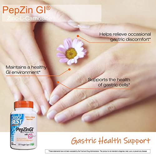 Doctor's Best PepZin GI, Zinc-L-Carnosine Complex, Non-GMO, Vegan, Gluten /Soy Free, Digestive Support, 120 Veggie Caps