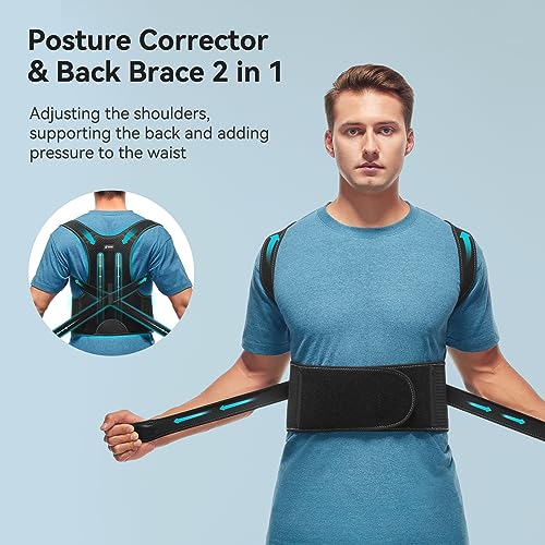 Glofit Posture Corrector Back Brace for Posture Women and Men, Breathable Shoulder Back Straightener, Adjustable Full Back Support - Neck, Shoulder, Clavicle, Upper and Lower Back Pain Relief