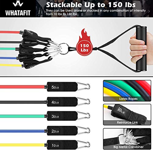 Whatafit Resistance Bands Set (11pcs), Exercise Bands with Door Anchor, Handles, Carry Bag, Legs Ankle Straps for Resistance Training, Physical Therapy, Home Workouts