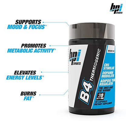 BPI Sports B4 – Extra-Strength Fat Burner – Keto-Friendly – Appetite Suppressant – Caffeine, Niacin, Quercetin, Yohimbine – 30 Servings – 710mg