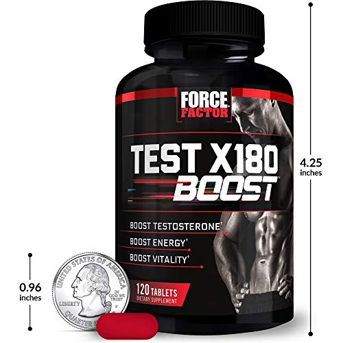 FORCE FACTOR Test X180 Boost Testosterone Booster and Energy Supplement for Men, Boost Energy, Increase Stamina, Enhance Vitality and Performance, with D-Aspartic Acid and Fenugreek, 120 Tablets