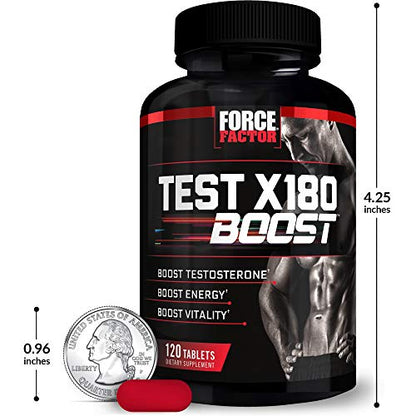 FORCE FACTOR Test X180 Boost Testosterone Booster and Energy Supplement for Men, Boost Energy, Increase Stamina, Enhance Vitality and Performance, with D-Aspartic Acid and Fenugreek, 120 Tablets