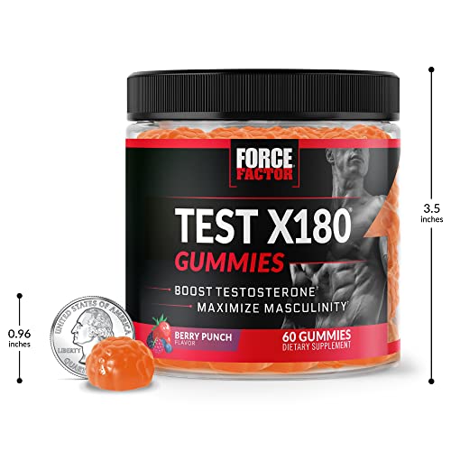 Force Factor Test X180 Gummies Testosterone Booster for Men with Tongkat Ali, Horny Goat Weed, Tribulus Terrestris, Fenugreek, & Black Maca, Supplement Men, Berry Punch, 60 Gummies, 1-Pack