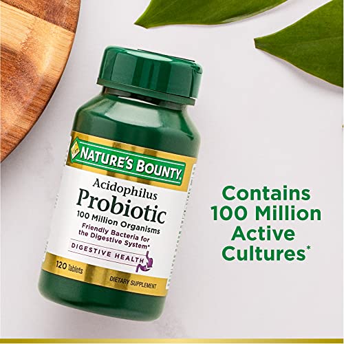 Nature’s Bounty Acidophilus Probiotic, Daily Probiotic Supplement, Supports Digestive Health, 1 Pack, 120 Tablets