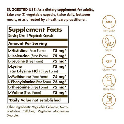 Solgar Essential Amino Complex, 90 Vegetable Capsules - Free Form Essential Amino Acids - Non-GMO, Vegan, Gluten Free, Dairy Free, Kosher - 90 Servings