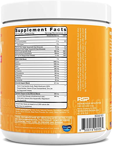 RSP AminoLean Recovery - Post Workout BCAAs Amino Acids Supplement + Electrolytes, BCAAs and EAAs for Hydration Boost, Immunity Support - Muscle Recovery Drink, Vegan Aminos, Blood Orange