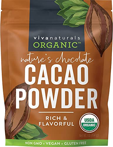 Organic Cacao Powder, 1lb - Unsweetened Cacao Powder With Rich Dark Chocolate Flavor, Perfect for Baking & Smoothies, Non-GMO, Certified Vegan & Gluten-Free, 454 g