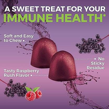 Organic Sambucus Elderberry Gummies with Zinc and Vitamin C (120 Count) - 3 in 1 Black Elderberry Gummies for Adults Immune Support, Chewable Elderberry Supplements, Immunity Gummies