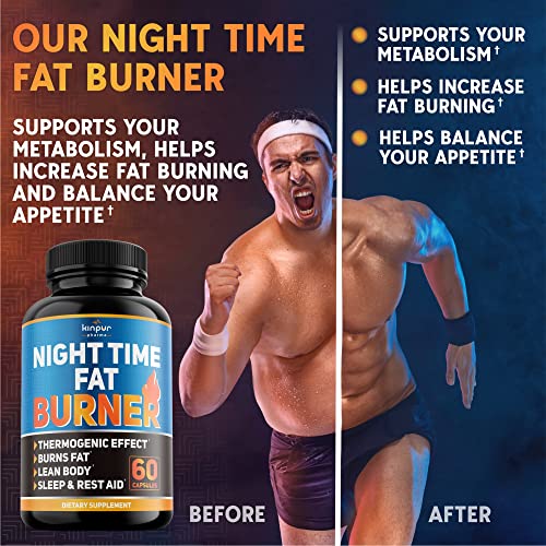 Kinpur Pharma Night Time Fat Burner for Men, Women - Weight Loss Supplement, Appetite Suppressant - Diet Pills That Work Fast - Energy, Metabolism Booster - Natural Plant Extract - 120 Caps in Total