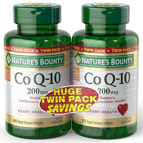 Nature's Bounty CoQ10 200 mg Softgels, Heart Health & Cellular Energy Support, Twin Pack, 160 Rapid Release Softgels