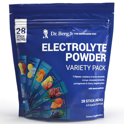 Dr. Berg's Electrolytes Powder Packets - Travel Size Electrolyte Packets Drink Mix - Boost Energy & Keto-Friendly - Hydration Powder Packets No Sugar & No Maltodextrin - 7 Flavors 28 Stick Pack