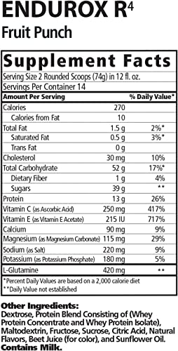 PacificHealth Endurox R4, Post Workout Recovery Drink Mix with Protein, Carbs, Electrolytes and Antioxidants for Superior Muscle Recovery, Net Wt. 4.56 lb, 28 Serving (Fruit Punch)