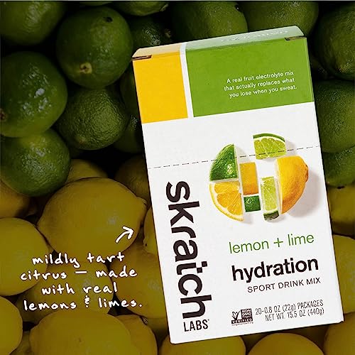 Skratch Labs Hydration Packets Hydration Drink Mix, Lemon Lime (20ct) - Electrolyte Powder Developed for Athletes and Sports Performance, Gluten Free, Vegan, Kosher