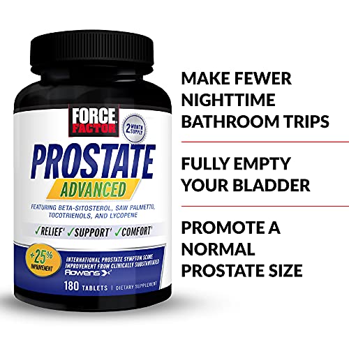 Force Factor Prostate Advanced, Health Supplement for Men for Reducing Nighttime Bathroom Trips, Bladder & Urinary Relief, with Saw Palmetto, Beta-Sitosterol, 180 Tablets (1-Pack)