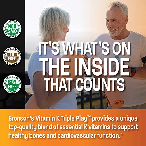 Bronson Vitamin K Triple Play (Vitamin K2 MK7 / Vitamin K2 MK4 / Vitamin K1) Full Spectrum Complex Vitamin K Supplement, 180 Capsules