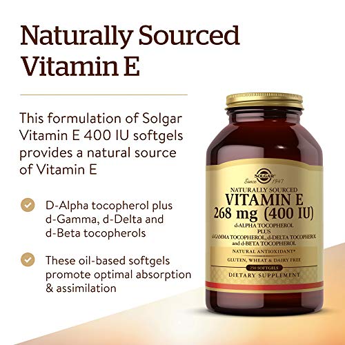 Solgar Vitamin E 268 mg (400 IU), 250 Mixed Softgels - Natural Antioxidant, Skin & Immune System Support - Naturally-Sourced Vitamin E - Gluten Free, Dairy Free - 250 Servings