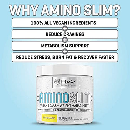 Amino Slim - Slimming BCAA Weight Loss Drink for Women, Vegan Amino Acids & L-Glutamine Powder for Post Workout Recovery & Fat Burning | Daily Appetite Suppressant, Metabolism Booster & Stress Relief