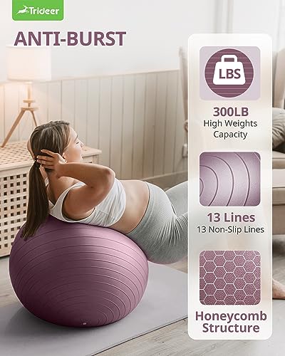 Trideer Yoga Ball - Exercise Ball for Workout pilates Stability - Anti-Burst and Slip Resistant for physical therapy, Birthing, Stretching & Core Workout, Office Ball Chair, Flexible Seating, Home Gym