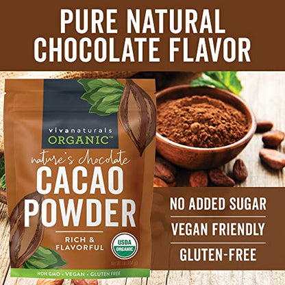 Organic Cacao Powder, 1lb - Unsweetened Cacao Powder With Rich Dark Chocolate Flavor, Perfect for Baking & Smoothies, Non-GMO, Certified Vegan & Gluten-Free, 454 g