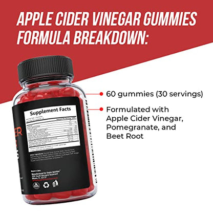 Apple Cider Vinegar Gummies - 1000mg - Formulated to Support Weight Loss Efforts & Gut Health* - Supports Digestion, Detox & Cleansing* - ACV Gummies W/VIT B12, Beetroot & Pomegranate (60 Gummies)