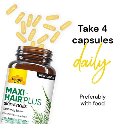 Country Life, Maxi-Hair Plus Biotin, Supports Healthy Hair, Skin and Nails, Daily Supplement, 240 ct