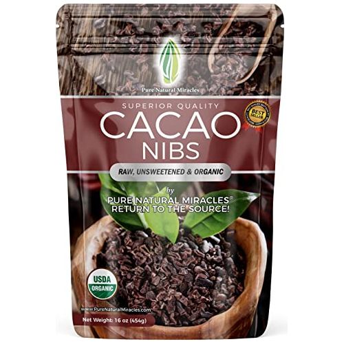 100% Pure Organic Cacao Nibs - 16 Oz - Unsweetened Dark Chocolate Nibs - Raw Cocoa Nibs