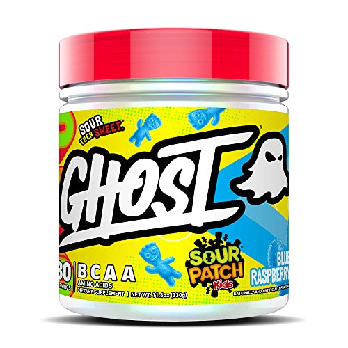 GHOST BCAA Amino Acids, Sour Patch Kids Blue Raspberry - 30 Servings - Sugar-Free Intra & Post Workout Powder & Recovery Drink, 7g BCAA Supports Muscle Growth & Endurance - Soy & Gluten-Free, Vegan