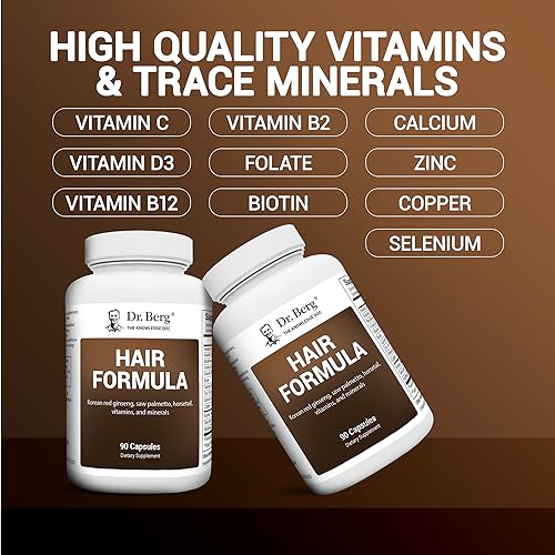 Dr. Berg All in One Hair Vitamins for Men & Women - Advanced Hair Formula Includes Biotin, Saw Palmetto, DHT Blocker & Trace Minerals - Hair Supplement for Hair, Skin & Nails - 90 Veg Capsules