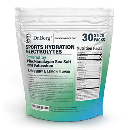 Dr. Berg Sports Hydration Electrolytes Powder w/More Salt (Pink Himalayan) - 30 Keto Electrolytes Powder Packets w/a Delicious Salty Raspberry & Lemon Natural Flavor - Includes 1,000mg of Potassium