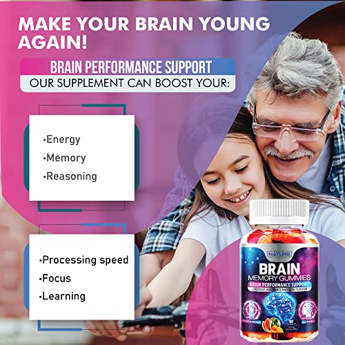 Nootropic Brain Booster Gummies Supplement - Memory, Focus & Concentration Gummy with Vitamins B6 & B12, Proven and Tested Phosphatidylserine - Natural Cognitive Function & Energy Boost, 60 Gummies